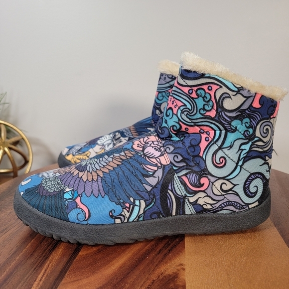 Raad Shop Colorful Japanese Eagle Tattoo Winter Zip Boots Size 7 - Picture 6 of 15